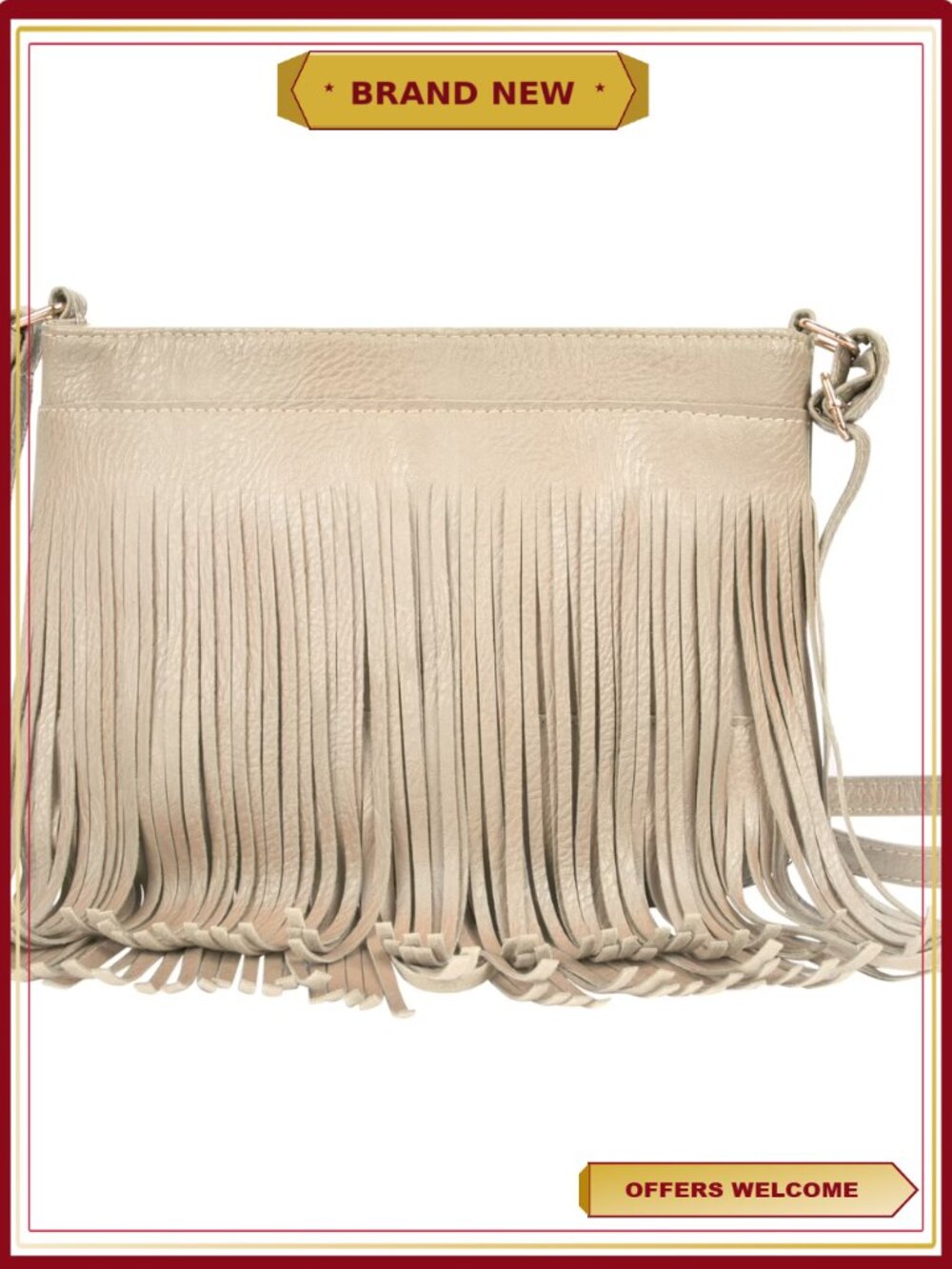 Faux Patent Leather Fringe Crossbody Purse with Adjustable Strap